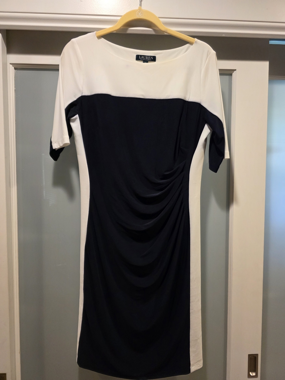 Ralph Lauren Navy and White Colorblock Midi Sheath Dress